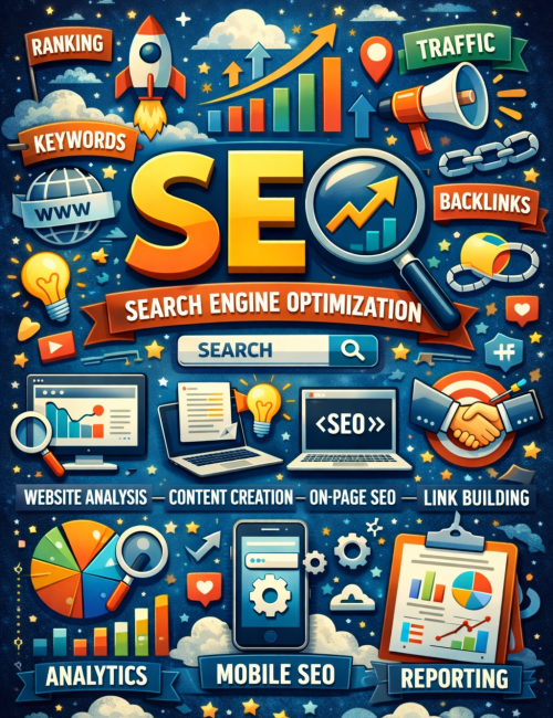 SEO infographic with bright elements